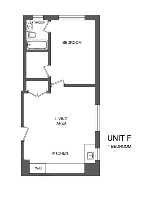Floor plan for 1 bed, 1 bath, 575 sqft